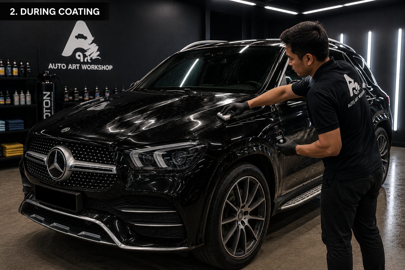 Applying ceramic coating to a Mercedes-Benz GLE bonnet in Nilai