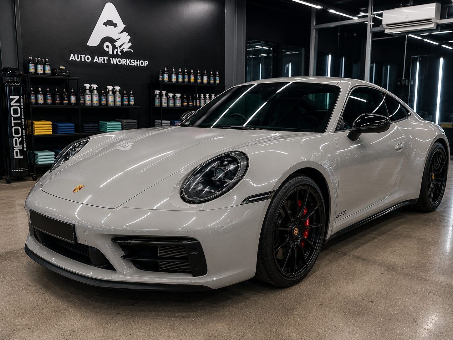 Grey Porsche 911 GTS with finished PPF installation in Nilai