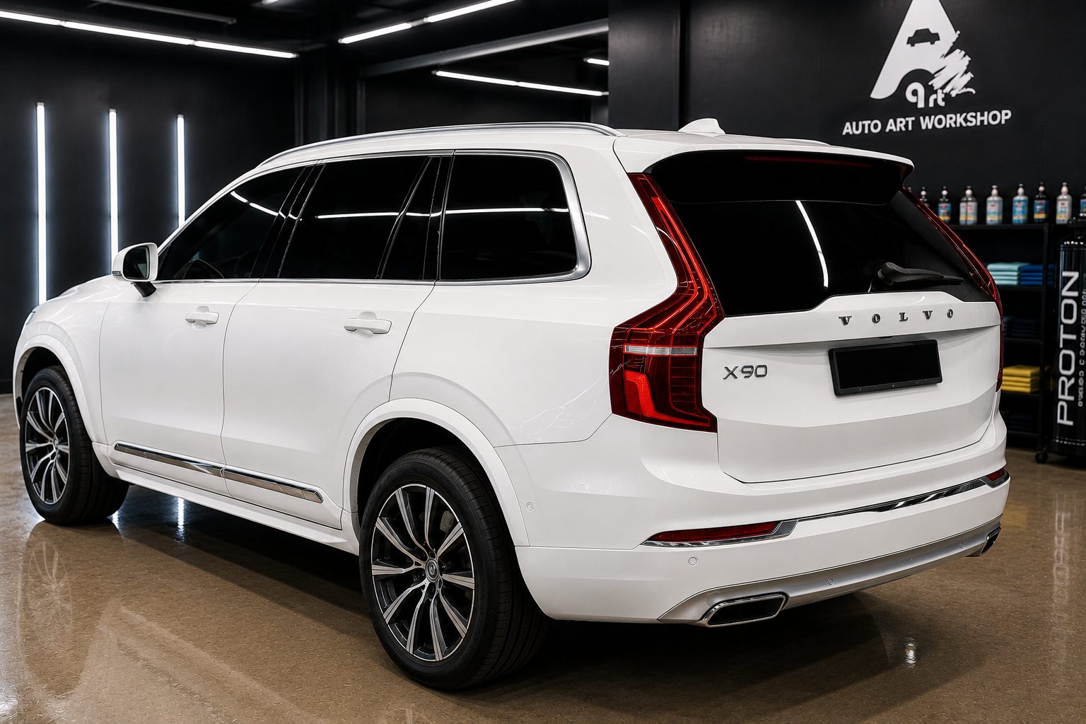 White Volvo XC90 with finished dark window tint in Nilai